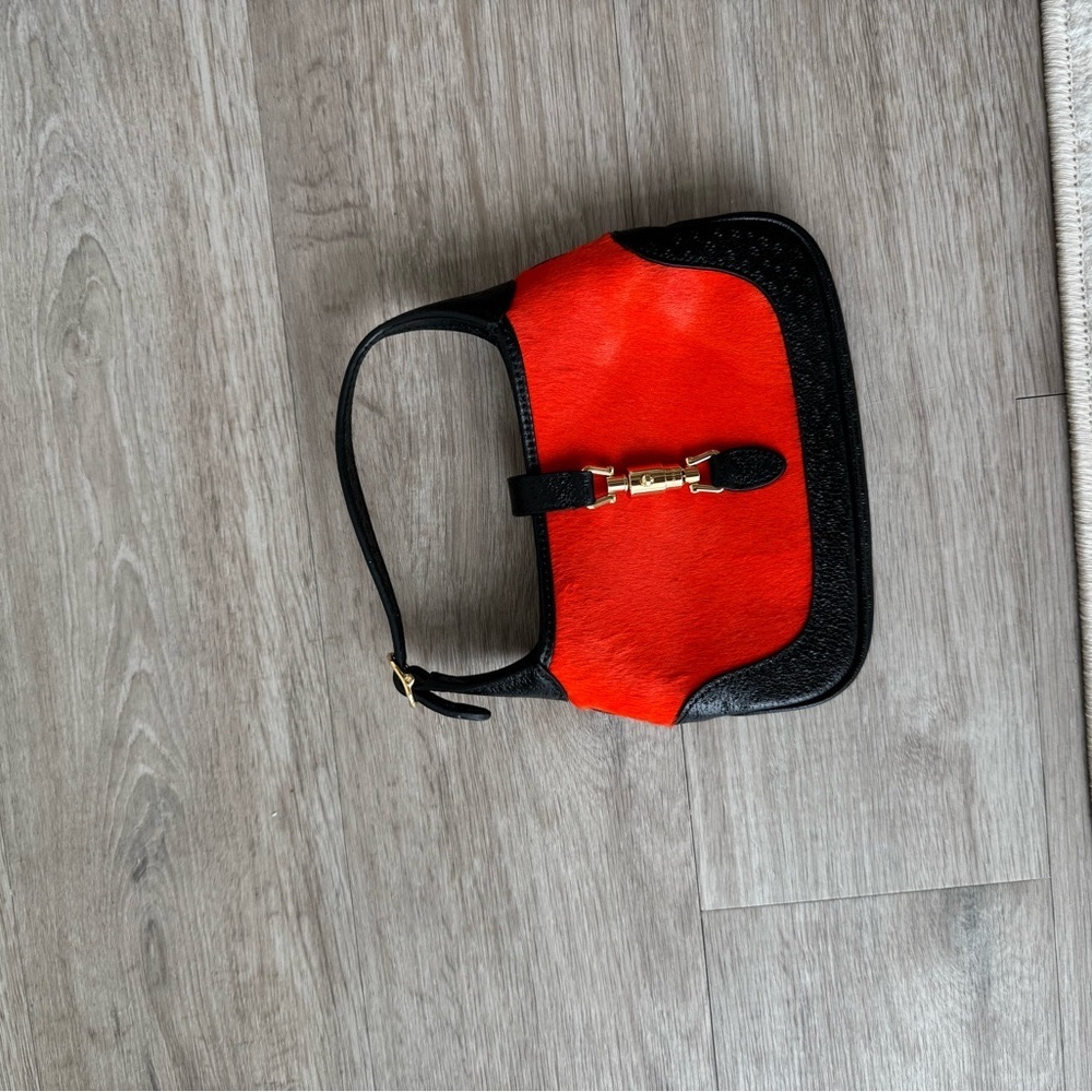 Calf Hair Textured Dollar Calfskin Mini Jackie 1961 Hobo Orange Black